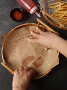 100pcs/50pcs Food Wax Paper, Kraft Paper, Sandwich Packaging Paper, Basket Lined Food Picnic Paper, Oil Resistant Cooked Food Packaging Paper, Kitchen Accessories