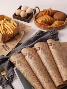 100pcs/50pcs Food Wax Paper, Kraft Paper, Sandwich Packaging Paper, Basket Lined Food Picnic Paper, Oil Resistant Cooked Food Packaging Paper, Kitchen Accessories