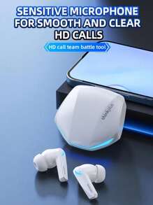 Lenovo GM2PRO 蓝牙耳机，半入耳式游戏导向，低延迟，运动/跑步，高音质，麦克风，无线耳塞，兼容智能手机、平板电脑、笔记本电脑 - 白色 - 查看 4