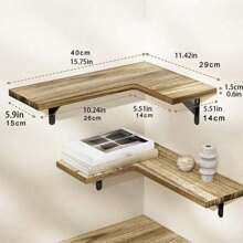 1 kệ tường nổi, giá để đồ góc, kệ gỗ, khung kim loại, kệ trang trí cho phòng khách, phòng tắm, nhà bếp, giá trưng bày gắn tường - Xem 3