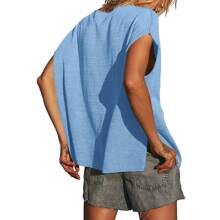 Womens V Neck Cap Sleeve Sweater Tops Summer Casual Loose Fit Side Split Basic Clothes Shirts