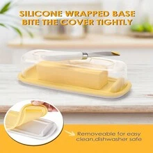 1set Butter Dish With Lid And Knife,Airtight Butter Container Covered Butter Dish For Countertop Or Fridge,Plastic Butter Dishes With Silicone Bottom Yellow 7.5inch - Yellow - View 5