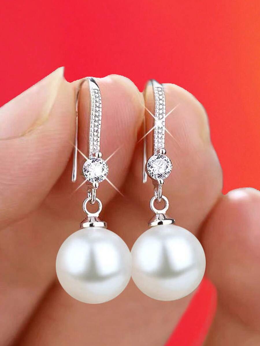 2 件仿珍珠吊坠耳环，精致的日常珠宝，送给朋友的优雅节日礼物