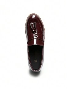 Women's Loafers Slip On Platform Chunky Penny Heeled Dressy Work Business Casual Loafers Autumn Shoes - 酒紅色 - 查看 9