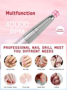 Portable Electric Nail Grinder, Rechargeable 40000RPM Nail File Nail Drill Pen Brushless Motor Manicure Machine Kit With Long Battery Life, Professional Nail Art Polish & Cuticle Remover Machine Set, Toenail Grinder Nail Polishing Equipment Nails Appliance Manicure Pedicure Kit Accessory Nail Art Tool For Acrylic Nail Salon & Home Use - Pink - View 4