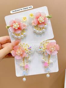 4 件套女士复古花卉流苏发夹