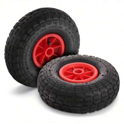 2 Pcs Wheelbarrow Wheel 10" Pneumatic Tyre 3.5/3.0-4 Rubber Puncture Proof Wheel 20mm Axle Shaft Heavy Duty Replacement Wheel For Sack Truck Cart