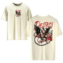 Men's T-Shirt 100% Cotton, Front And Back, Colorful Digital Print, High Resolution, Unisex, Round Neck. - 香檳色 - 查看 1