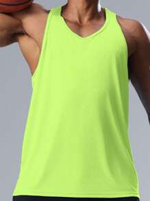 [可定制] 个性化运动背心，快干，宽松，轻便，透气，吸湿排汗，羽毛球，篮球，跑步，健身房，时尚街头服饰，运动户外跑步，篮球 - 綠色 - 查看 5