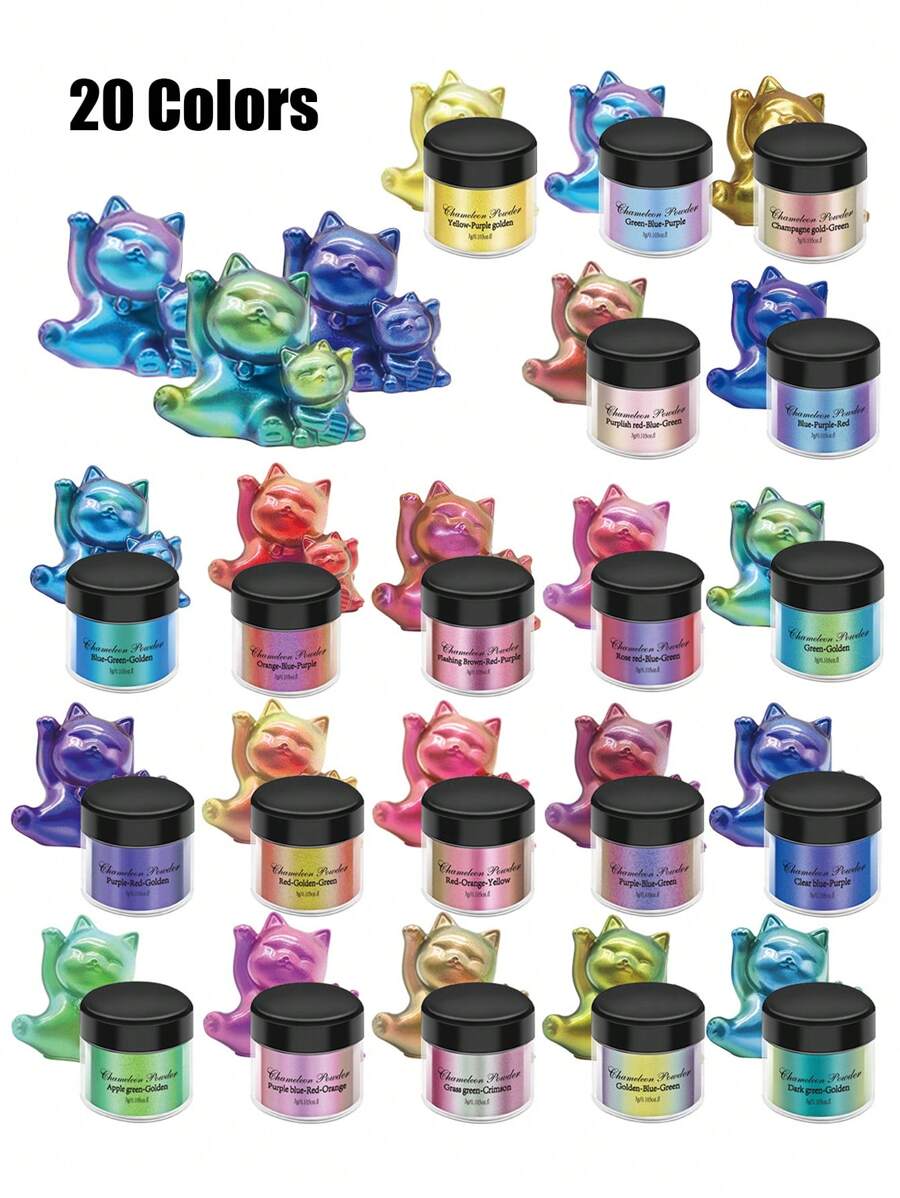 20 Colors Chameleon Mica Powder Shimmering Pigment, For Epoxy Resin Art Crafts, Candle Making, Painting, Slime, Candle & Soap Making - Chameleon Powder - View 1