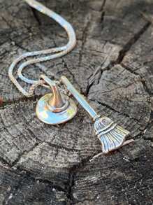 1pc Gothic Style Witch Hat, Broomstick, Geometric Pendant Necklace, Suitable For Any Occasion - Silver - View 5