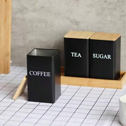 3-Piece Set Of Bamboo Lid/Iron Lid Tin Square Tea Cans For Storing Tea, Coffee Beans, Candy, Snacks, Storage Cans, Multi-Function Storage Cans, Simple Style, Suitable For Christmas/New Year/Thanksgiving/Daily Use, Can Be Given As Gifts To Family And Friends, The Best Gift For Kitchen Lovers Back To School