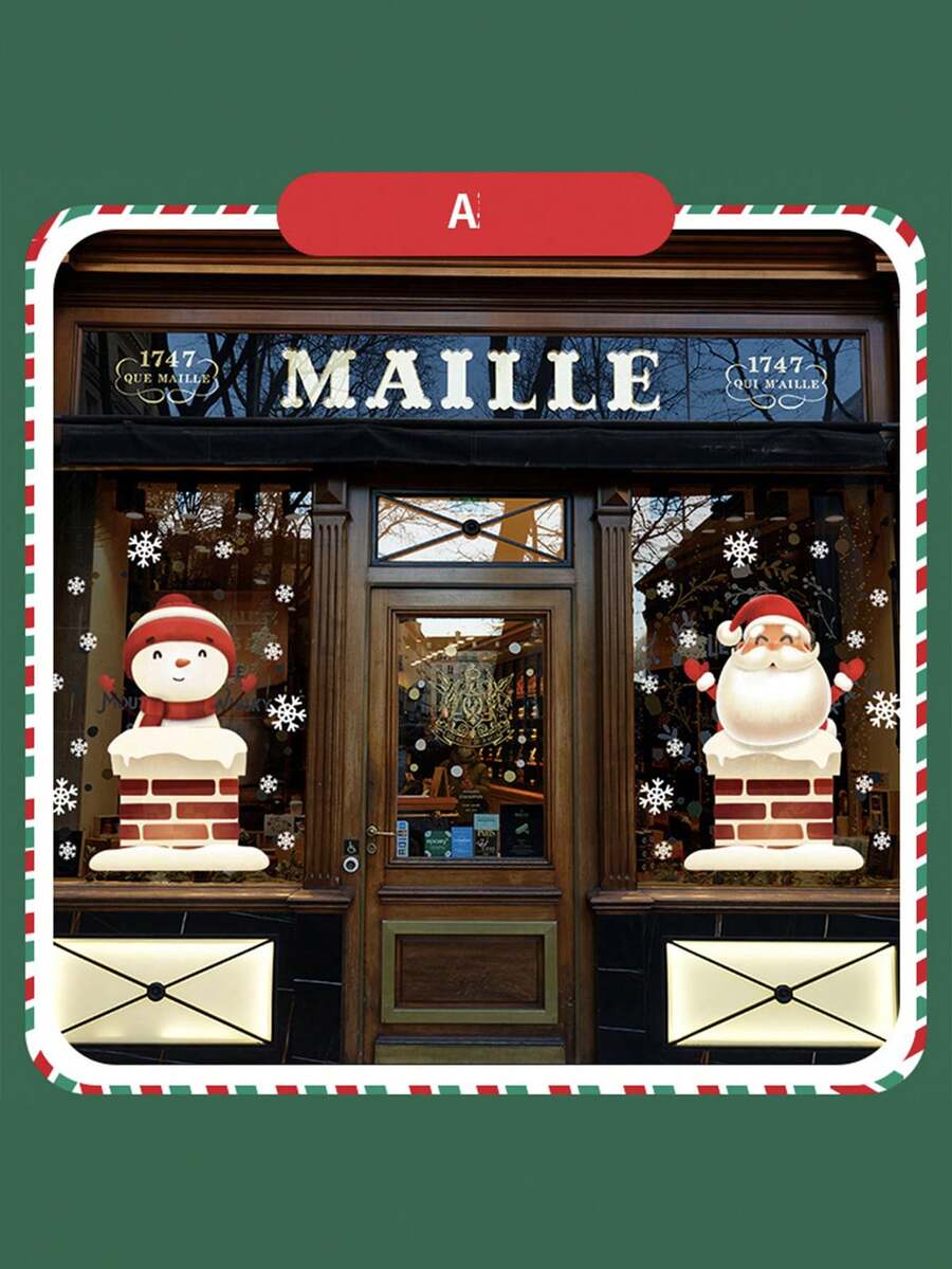 CHARMS 2pcs/Set Christmas Static Stickers Decorative Glass Door Decals For Shopping Mall Display Window, Self-Adhesive Wall Stickers - Multicolor - View 1
