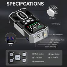 ACEZUK Portable Car Jump Starter With Air Compressor, ACEZUK 150PSI 5000A Jump Starter (All Gas/10.0L ), 12V Car Battery Jump Box Car Battery Jumper Starter With 3.4" LCD Display, 2 Lights - màu đen - Xem 6