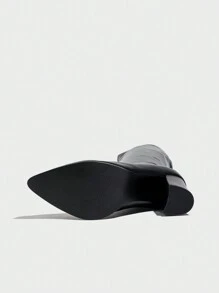 Modische minimalistische schwarze Stiefel mit hohem Absatz, elastischem Schaft und spitzer Zehenform für Damen, Schlupfstil, geeignet für Herbst und Winter