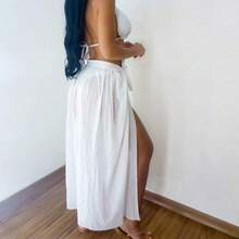 Beach Cover-Up Wrap Skirt LONG Tie-Up Skirt With Ruffle 4 Marias Summer Fashion - White - View 2