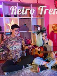 Forever & Moment 7 件女式 80 年代服装霓虹配饰套装闪电耳环项链蕾丝花手套头饰 90 年代主题复古派对万圣节装饰礼物圣诞节舞会 - 多色 - 查看 2