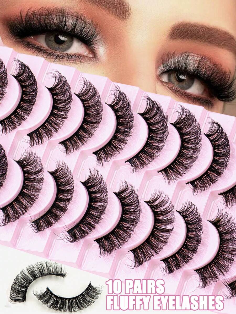 SEXYSHEEP 10 Pairs 5D Fluffy Mink Eyelashes Cat Eye  Curls False Eyelashes 3D Natural False Eyelashes Mink Lashes Soft Eyelash Extension Makeup Kit Tool - Fluffy Lashes - View 1