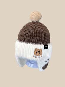 Mũ len trẻ sơ sinh có bảo vệ tai, thiết kế hình chú gấu dễ thương, trang trí tua rua, không vành, dành cho cả nam và nữ, ấm áp cho mùa thu và đông, mặc thường ngày - Mũ dệt kim-Gấu nhỏ - Xem 6