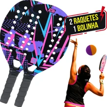 Kit 2 Raquete de Beach Tennis Praia Com Bolinha Original - Roxo - Visão 1