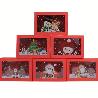 1/6/12pcs Christmas Red Transparent Cookie/Candy Gift Box, Christmas Decoration, Christmas Supplies, Packaging Box, Candy Box, Chocolate Box, Party Favors, Birthday Decor, Wedding Decor, Party Supplies
