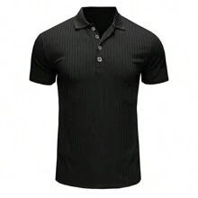 Men's Knitted Polo Shirt Slim Fit Short Sleeve Casual - 黑色 - 查看 10