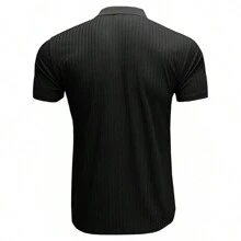 Men's Knitted Polo Shirt Slim Fit Short Sleeve Casual - 黑色 - 查看 9