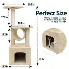 Zone Tech Cat Kitten Condo Tree Play House Tower Furniture Plush Scratch Post - 黑色 - 查看 4