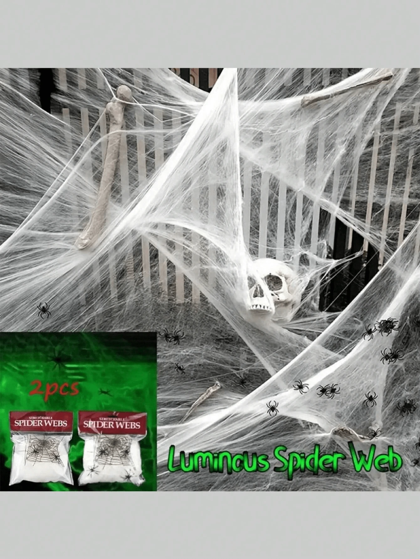 2/4 chiếc trang trí mạng nhện co giãn màu trắng ma quái - Dây lưới ma ám hoàn hảo cho ngôi nhà ma, quán bar, phòng và đồ trang trí nhà cửa - Quà tặng lý tưởng cho lễ Halloween, Ngày của người chết và lễ Phục sinh - trắng - Xem 1