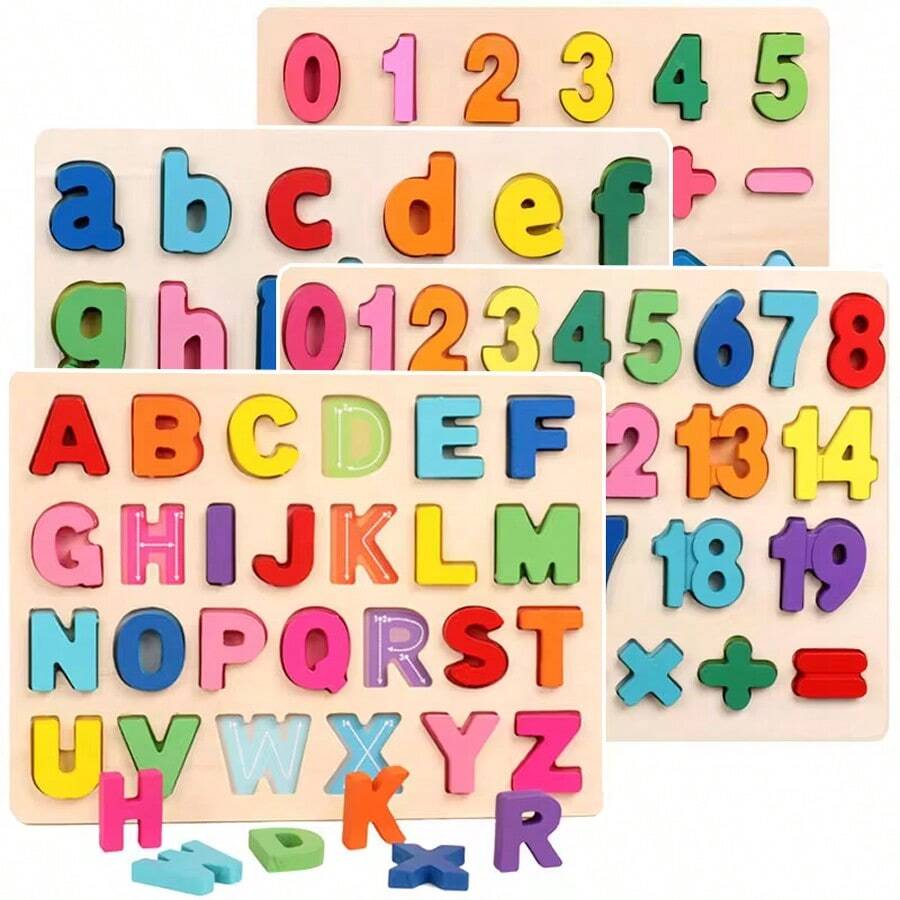Kit 2 3D Wooden Puzzle Educational And Pedagogical Toy Letters Shapes And Numbers - Nhiều màu - Xem 1