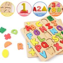 Kit 2 3D Wooden Puzzle Educational And Pedagogical Toy Letters Shapes And Numbers - Nhiều màu - Xem 3