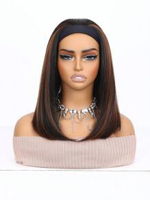 Synthetic Headband Wig Straight Bob Wigs For Women 10'' 14'' 26''Black And Mix Brown Headband Wig Short Easy Put On And Go Glueless Wigs Short Straight Wigs Heat Resisitant Bob Wig With Headband For Halloween - Multicolor - View 14