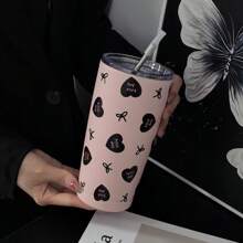 1 件 20 盎司/600 毫升黑色心形蝴蝶结系列保温杯、可重复使用旅行杯、带盖露营咖啡杯、真空瓶、返校、节日、生日礼物（不含吸管）返校 - 彩色 - 查看 4
