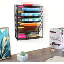 Wall File Holder Organiser Wall Mounted Magazine File Rack - 6 Tier Mesh A4 Mesh In Tray Hanging Storage Rack For Papers Letters Documents And Stationery BlackRoom Decor - Black - View 8