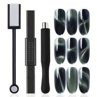 3 Pieces Double-Head Cat Eye Magnet For Nails Nail Magnet Tool Set Flower Design Nail Magnet Pen Nail Art Magnet Stick Multi-Function Magnet Board 3D Magnetic For Cat Eye Gel Polish Nail Art
