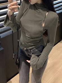 女款2024新款宽松针织毛衣高端镂空修身T恤法式 - 灰色 - 查看 1