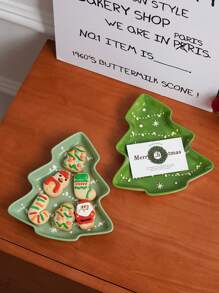 1 件陶瓷圣诞树形托盘，绿色圣诞树设计姜饼曲奇盘，适合圣诞老人圣诞树零食甜点盘，圣诞派对糖果盘圣诞装饰品圣诞装饰圣诞礼物圣诞派对用品 - 彩色 - 查看 9