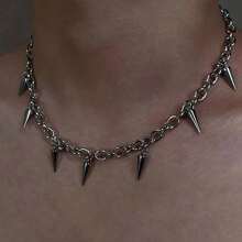 1pc Punk Rock Rivet Cone Pendant Necklace, Unique Bohemian Hip-Hop Style Accessory Suitable For Men - Multicolor - View 1