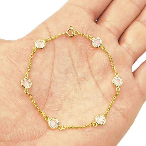 Pulseira Feminina Luxo Com pedras de Zircônia Banhada A Ouro 18 K Original Antialérgica com Garantia