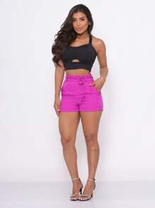 SHORTS ALFAIATARIA FEMININO TECIDO LEVE E REFORÇADO COM BARRINHA DOBRADA E CINTO MODELA CORPO - Pink - Visão 6
