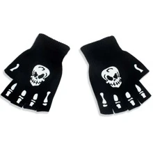 1 件骷髅爪针织露指手套夜光自行车手套，男女通用秋冬款 - 黑色 - 查看 9