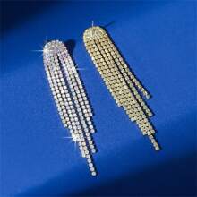 Pendientes largos con flecos de color dorado, plateado y negro estilo sencillo, adecuados para uso diario, eventos y bodas de mujeres