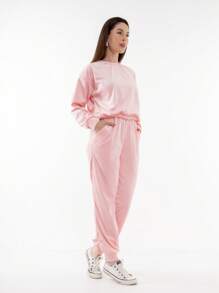 Women's Plus Velvet Set With Pockets HF-CON-050 - 淺粉色 - 查看 5