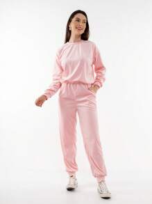 Women's Plus Velvet Set With Pockets HF-CON-050 - 淺粉色 - 查看 2