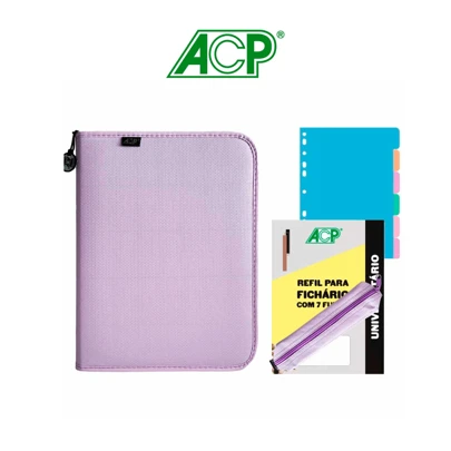 Fichario Argolado Universitario com Ziper Acompanha Bloco 6 Divisórias e Estojo