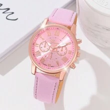 JasonRolls 3Pcs/Set, Ladies' Watch, Elegant Quartz Watch Set - Fashionable Roman Numerals, Pu Leather Strap, Zinc Alloy Case - Perfect Gift For Her