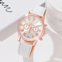 JasonRolls 3Pcs/Set, Ladies' Watch, Elegant Quartz Watch Set - Fashionable Roman Numerals, Pu Leather Strap, Zinc Alloy Case - Perfect Gift For Her