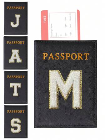 Passhülle ID-Karten- und Visitenkarten Halter, Schutzabdeckung aus Kunstleder mit Klappe für Reisepässe, Besticktes Etikett mit Initialbuchstaben A bis Z, Outdoor Reise Passhalter Brieftasche, Schulsachen und Urlaubszubehör für die Ferienzeit