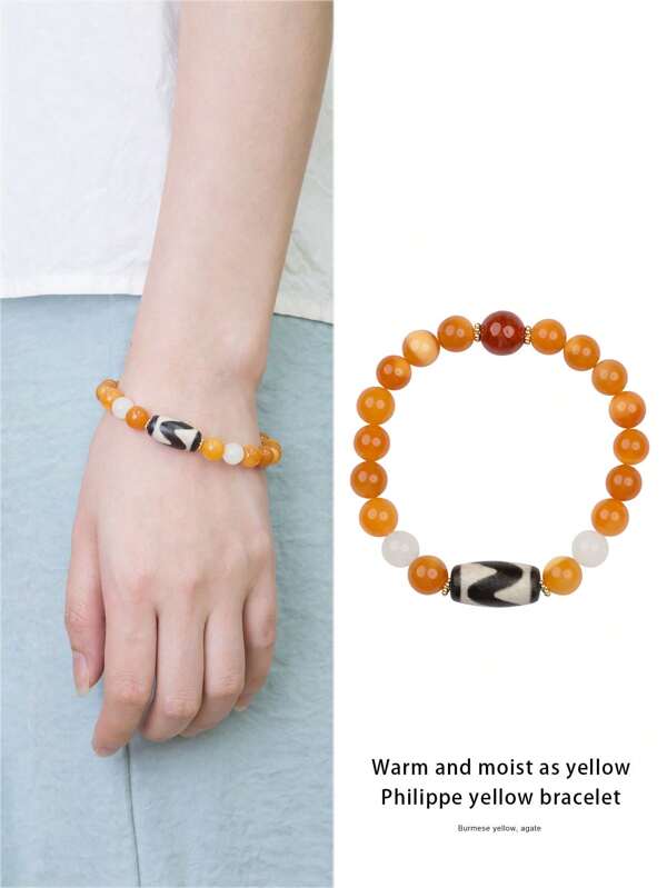  [VE] 1 Stück hochwertiges gelbes Jade Armband, gelber Jade symbolisiert Reichtum und Wohlstand, das Tragen kann Wohlstand anziehen und Glück verbessern. Im stressigen Leben kann gelber Jade auch dabei helfen, Angst abzubauen, Selbstvertrauen zu stärken und eine ruhige Gemütsverfassung zu bewahren. Zufälliges Tian Zhu Totem, die natürliche Steinfarbe variiert.