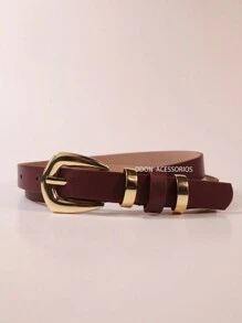 Women's Fashion Belts Gold Buckle 1.7CM Width - Màu Đỏ Sâu - Xem 1